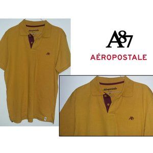 DARK YELLOW & BURGANDY AEROPOSTALE short sleeve gulf / polo shirt